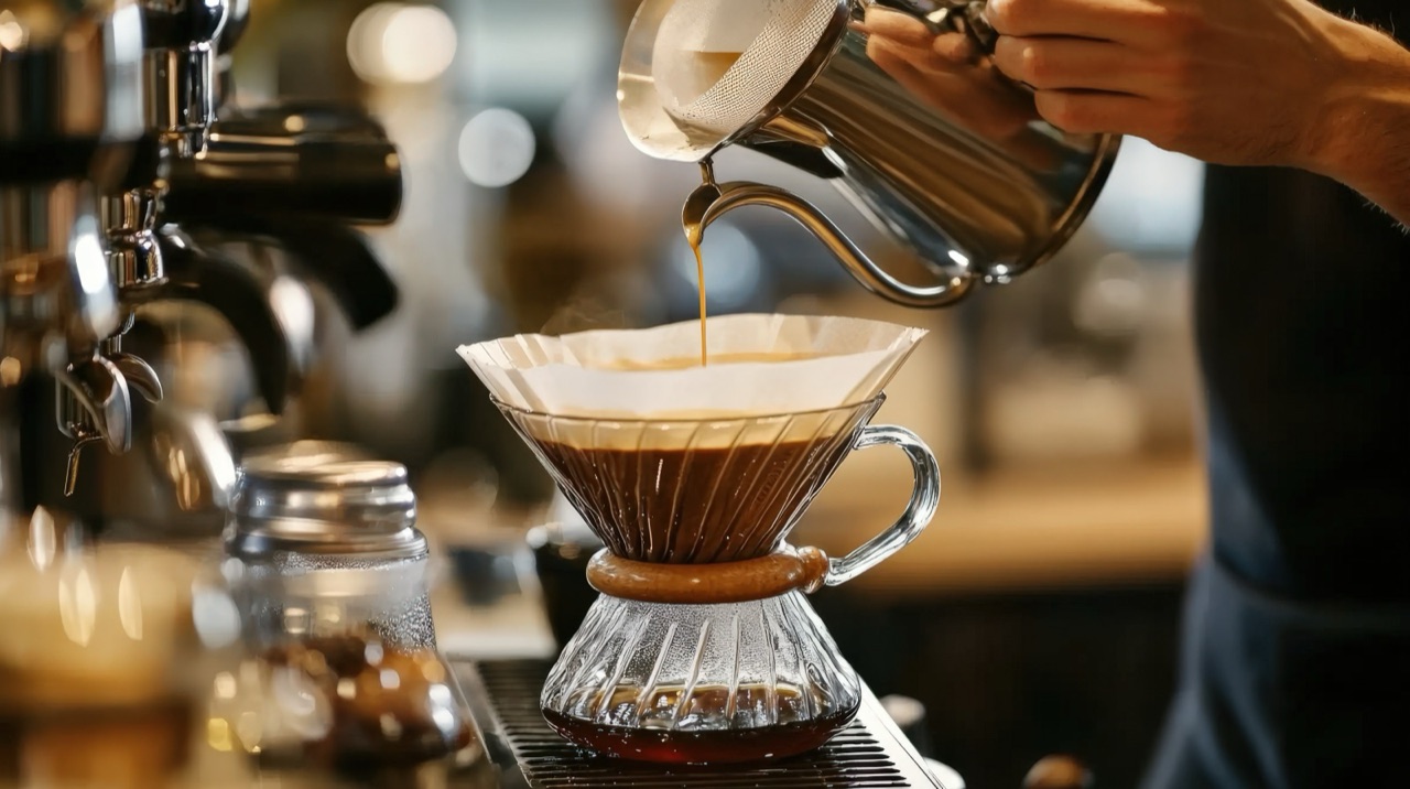 Gahwa pour-over coffee being brewed
